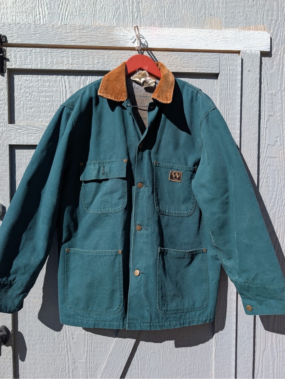 Walls Men's Vintage Green Barn Chore Coat Jacket Corduroy Collar Size M Workwear